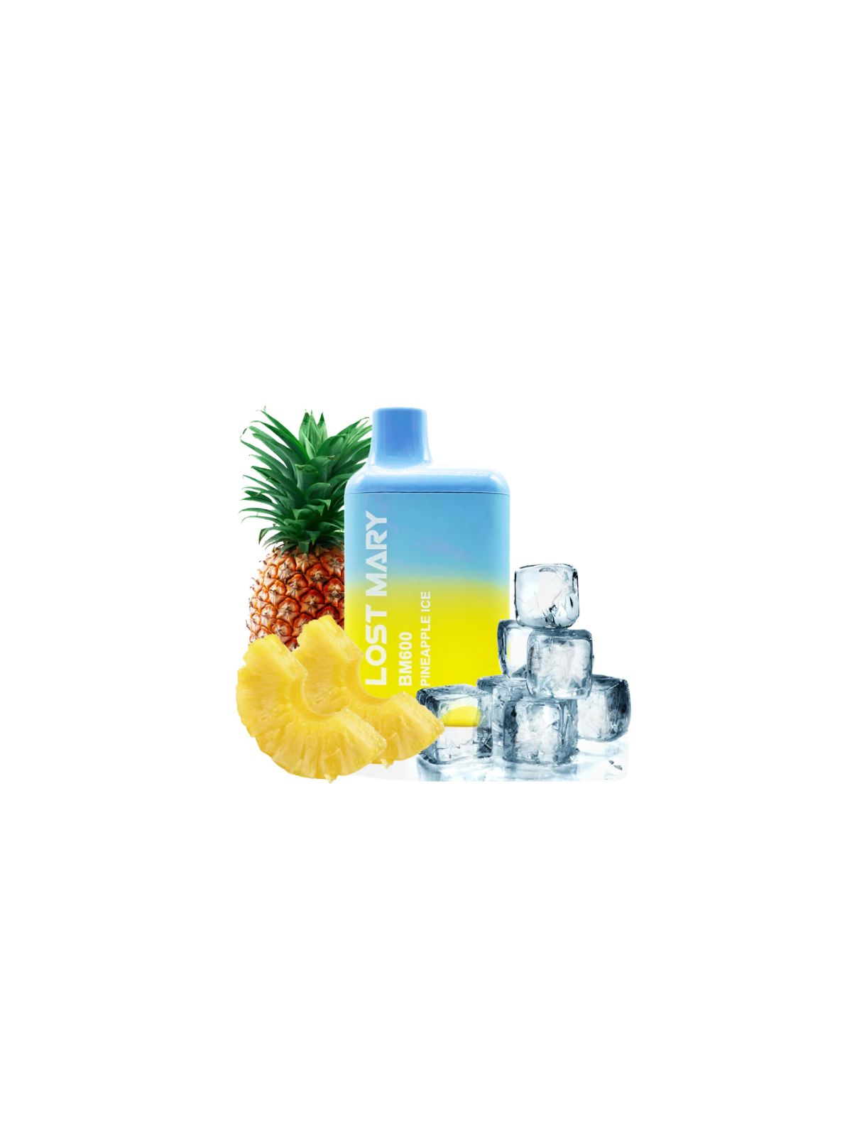 Lost Mary BM600 Pineapple Ice disposable vape with fast vape delivery in Ibiza. 20mg nicotine disposable vape with fresh pineapple ice flavour and up to 600 puffs.