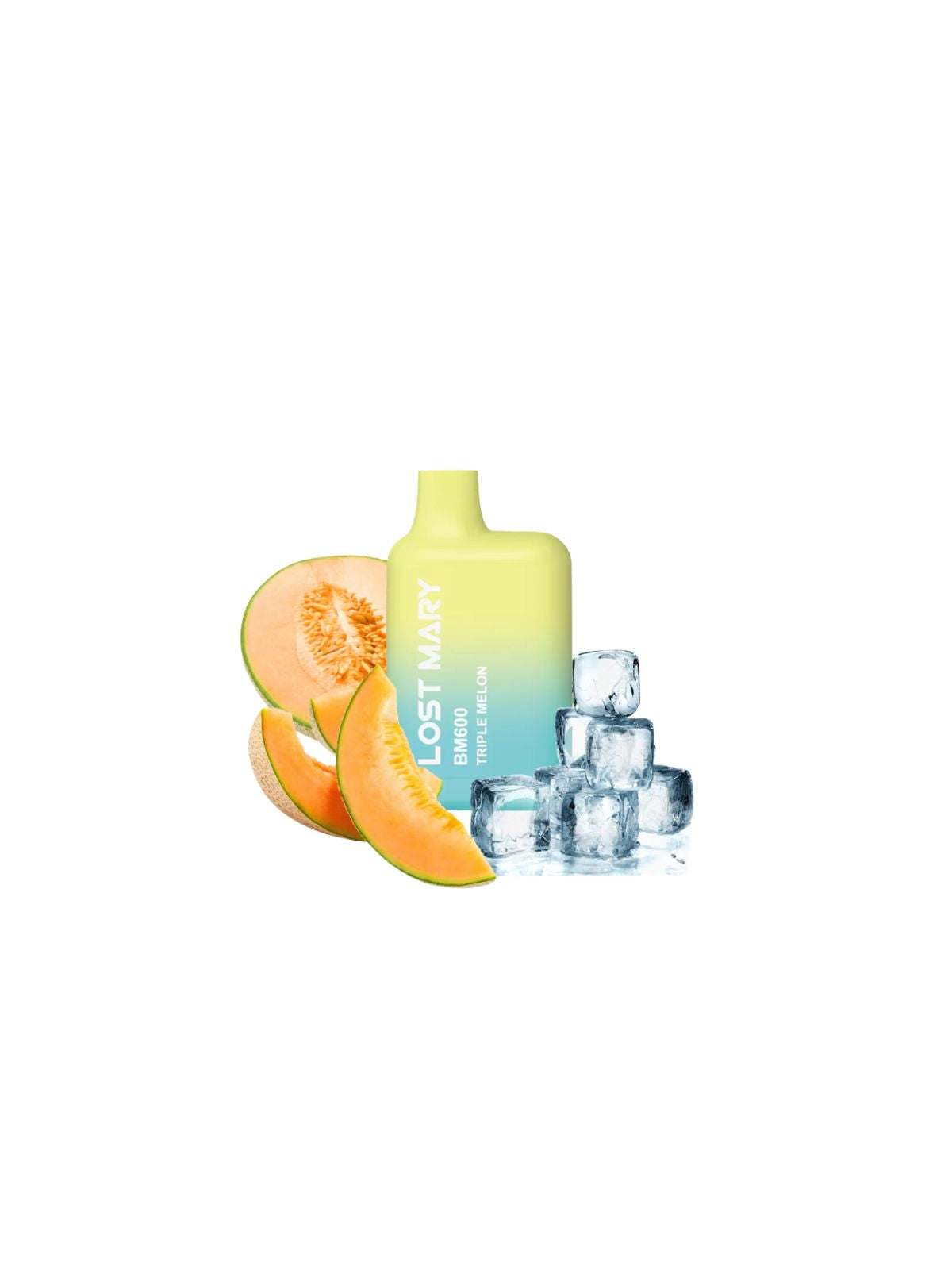 Lost Mary BM600 Triple Melon disposable vape with fast vape delivery in Ibiza. 20mg nicotine disposable vape with sweet triple melon flavour and up to 600 puffs.