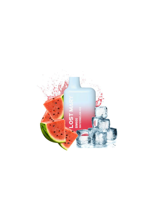 Lost Mary BM600 Watermelon Ice disposable vape with fast vape delivery in Ibiza. 20mg nicotine disposable vape with refreshing watermelon ice flavour and up to 600 puffs.